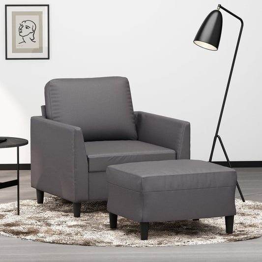Poltrona con Poggiapiedi Grigio 60 cm in Similpelle | homemem39
