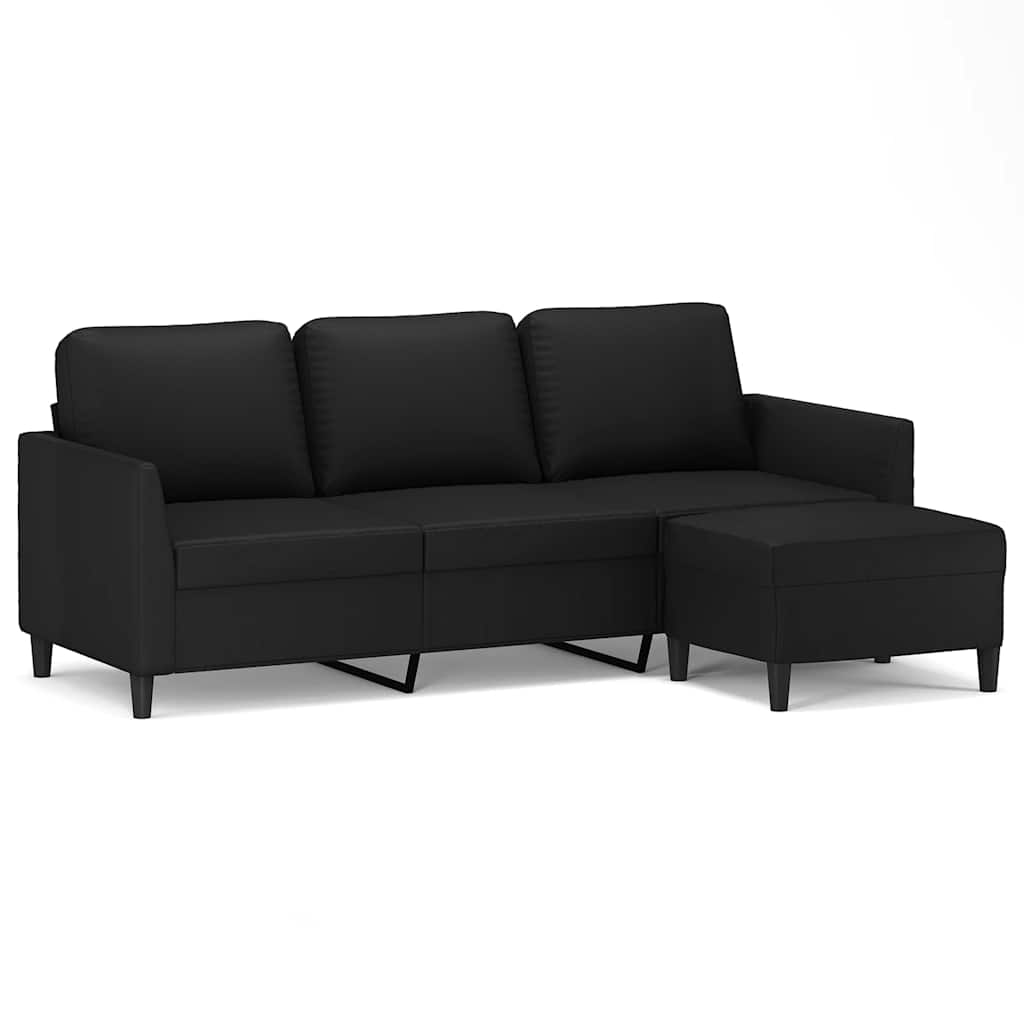 Divano a 3 Posti con Poggiapiedi Nero 180 cm in Similpelle | homemem39