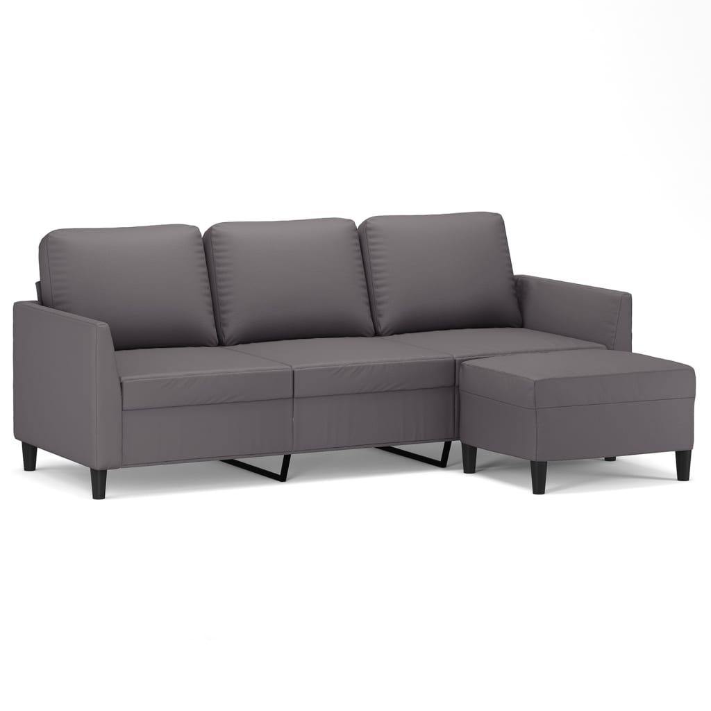 Divano a 3 Posti con Poggiapiedi grigio 180 cm in Similpelle | homemem39