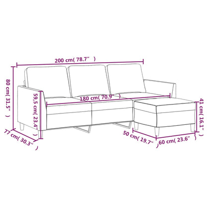 Divano a 3 Posti con Poggiapiedi grigio 180 cm in Similpelle | homemem39