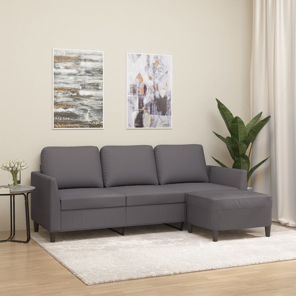 Divano a 3 Posti con Poggiapiedi grigio 180 cm in Similpelle | homemem39