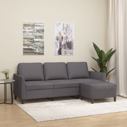 Divano a 3 Posti con Poggiapiedi grigio 180 cm in Similpelle | homemem39