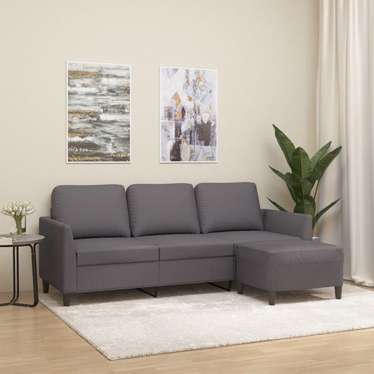 Divano a 3 Posti con Poggiapiedi grigio 180 cm in Similpelle | homemem39