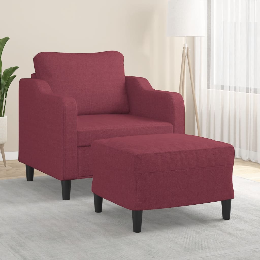 Poltrona con Poggiapiedi Rosso Vino 60 cm in Tessuto | homemem39