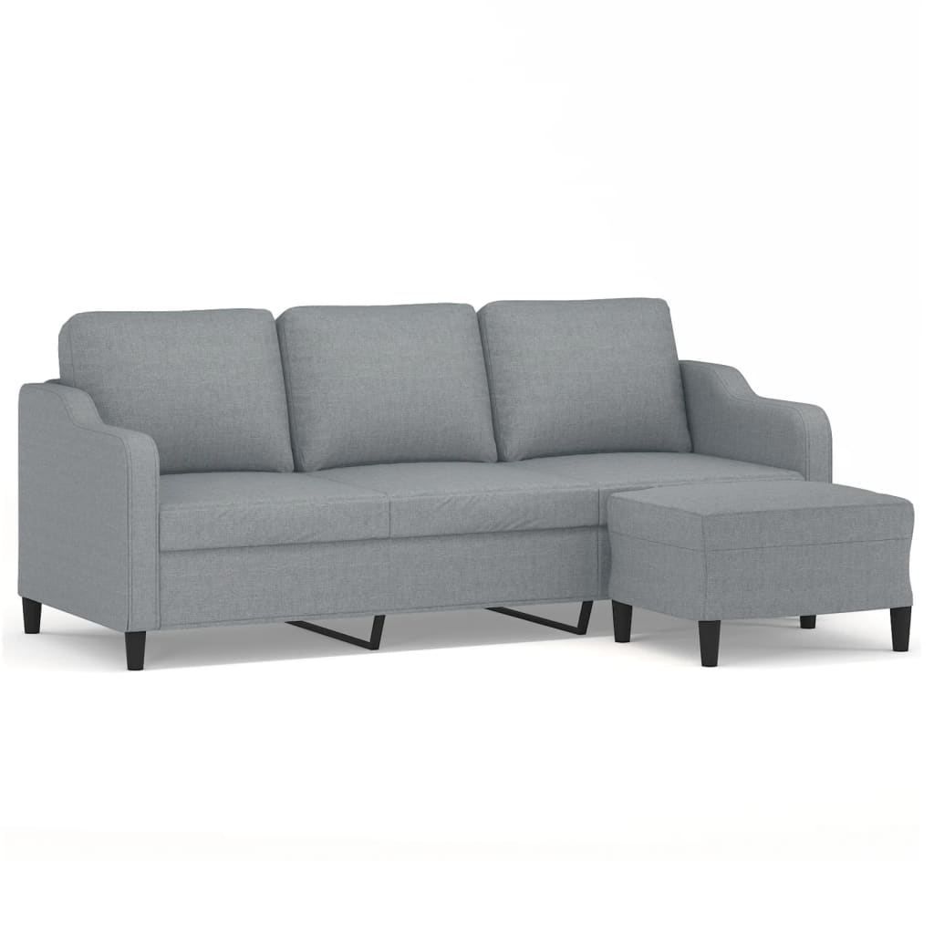 Divano a 3 Posti con Poggiapiedi Grigio Chiaro 180cm in Tessuto | homemem39