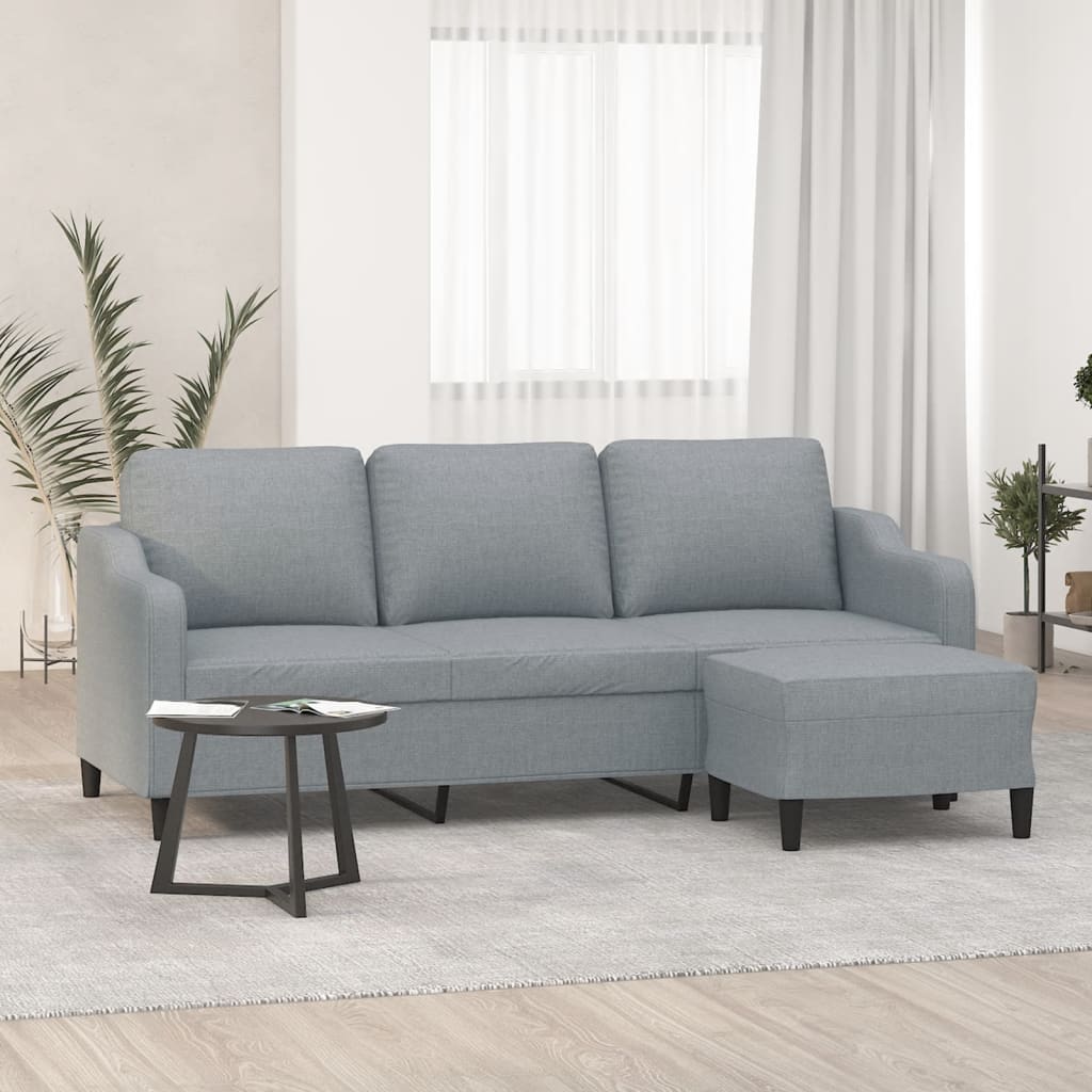 Divano a 3 Posti con Poggiapiedi Grigio Chiaro 180cm in Tessuto | homemem39