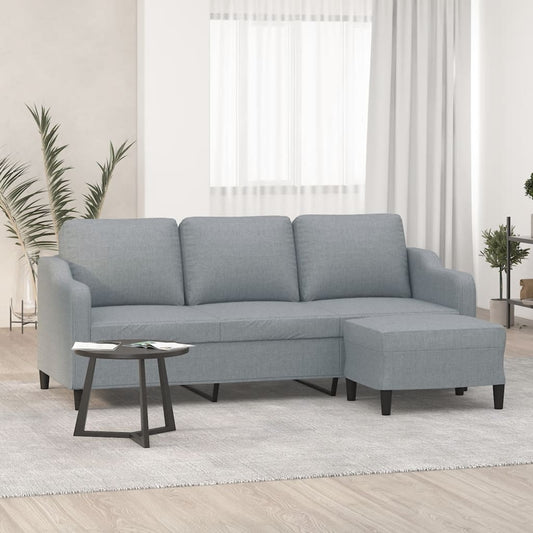 Divano a 3 Posti con Poggiapiedi Grigio Chiaro 180cm in Tessuto | homemem39