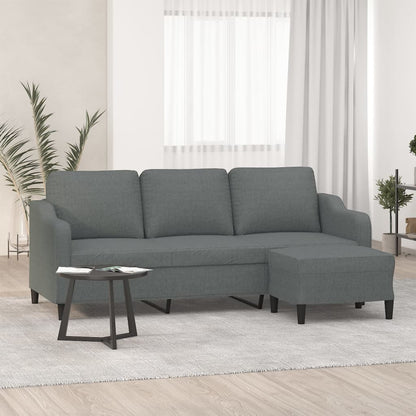 Divano a 3 Posti con Poggiapiedi Grigio Scuro 180cm in Tessuto | homemem39