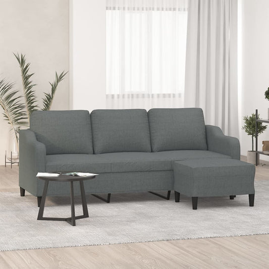 Divano a 3 Posti con Poggiapiedi Grigio Scuro 180cm in Tessuto | homemem39