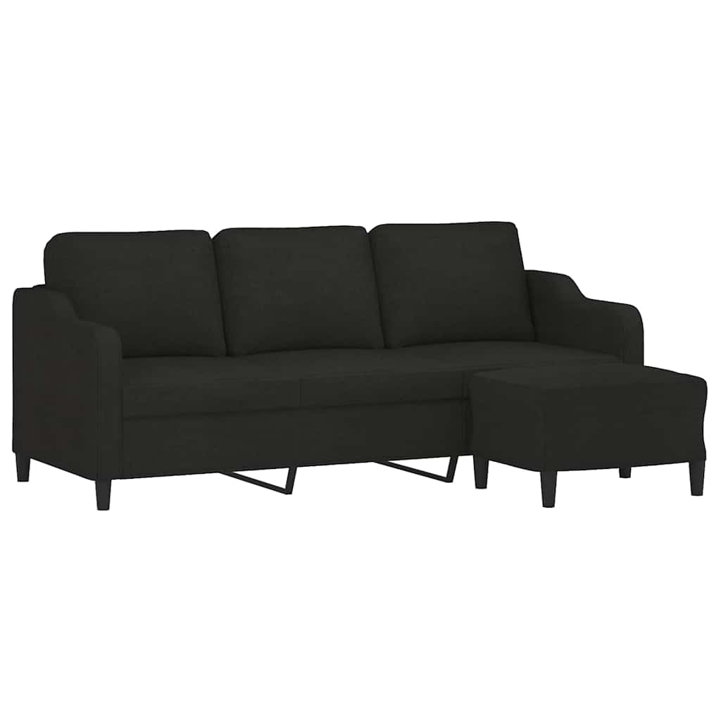 Divano a 3 Posti con Poggiapiedi Nero 180 cm in Tessuto | homemem39