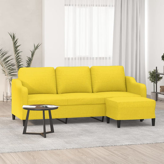 Divano a 3 Posti con Poggiapiedi Giallo Chiaro 180cm in Tessuto | homemem39