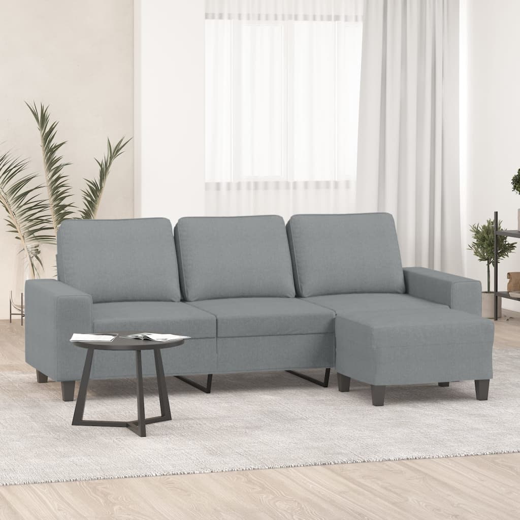 Divano a 3 Posti con Poggiapiedi Grigio Chiaro 180cm in Tessuto | homemem39