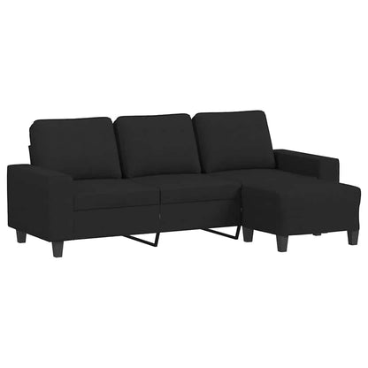 Divano a 3 Posti con Poggiapiedi Nero 180 cm in Tessuto | homemem39