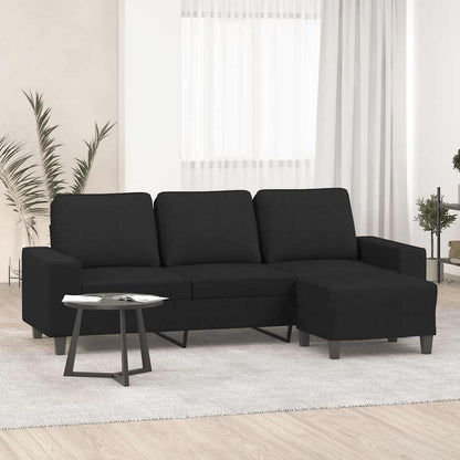 Divano a 3 Posti con Poggiapiedi Nero 180 cm in Tessuto | homemem39