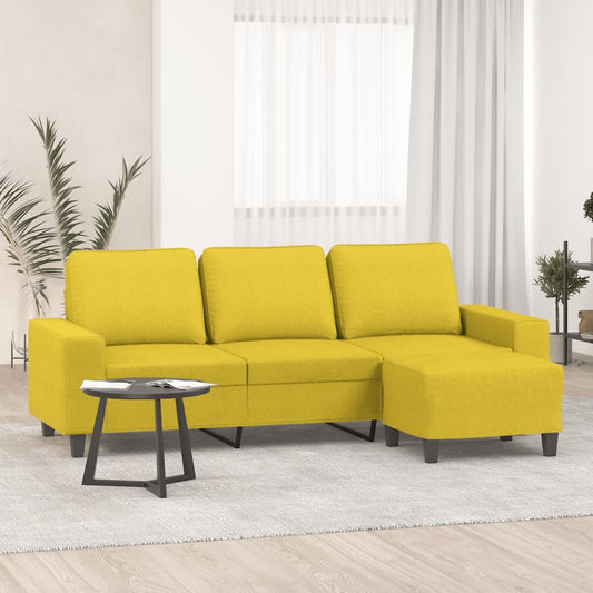 Divano a 3 Posti con Poggiapiedi Giallo Chiaro 180cm in Tessuto | homemem39