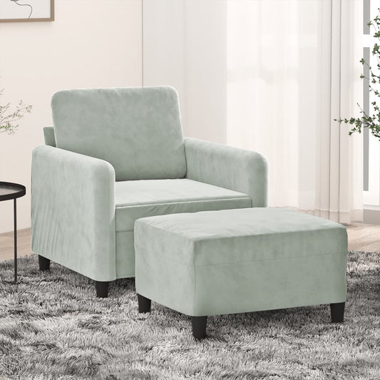 Poltrona con Poggiapiedi Grigio Chiaro 60 cm in Velluto | homemem39