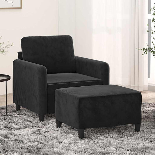 Poltrona con Poggiapiedi Nero 60 cm in Velluto | homemem39
