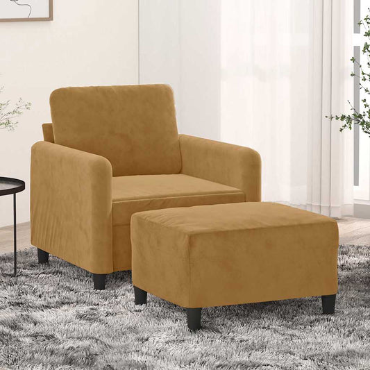 Poltrona con Poggiapiedi Marrone 60 cm in Velluto | homemem39