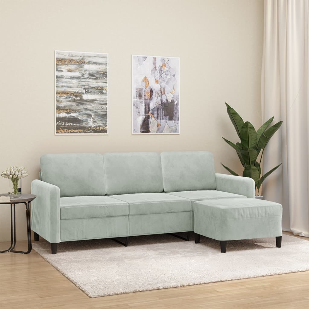 Divano a 3 Posti con Poggiapiedi Grigio Chiaro 180cm in Velluto | homemem39