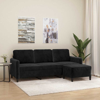 Divano a 3 Posti con Poggiapiedi Nero 180 cm in Velluto | homemem39
