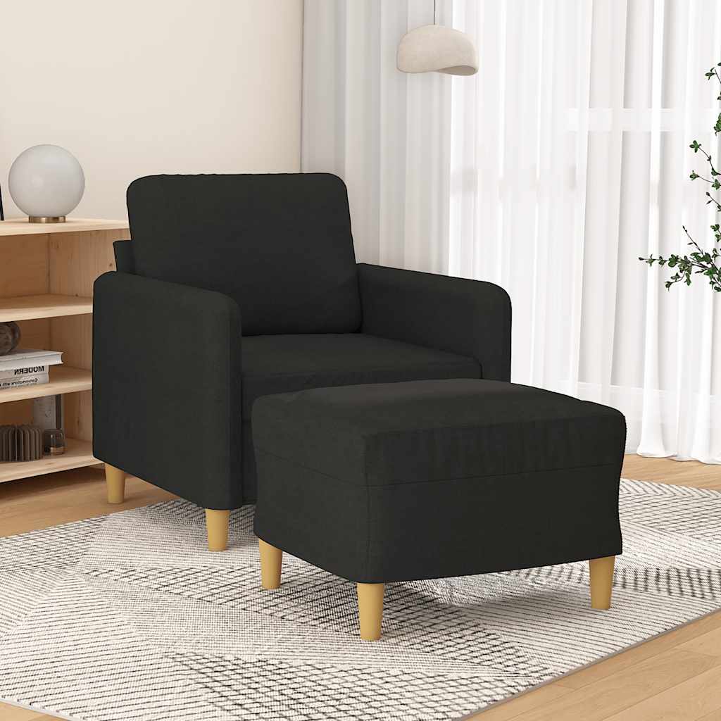 Poltrona con Poggiapiedi Nero 60 cm in Tessuto | homemem39
