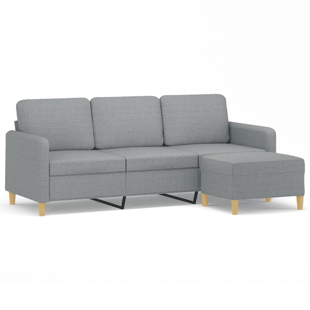 Divano a 3 Posti con Poggiapiedi Grigio Chiaro 180cm in Tessuto | homemem39