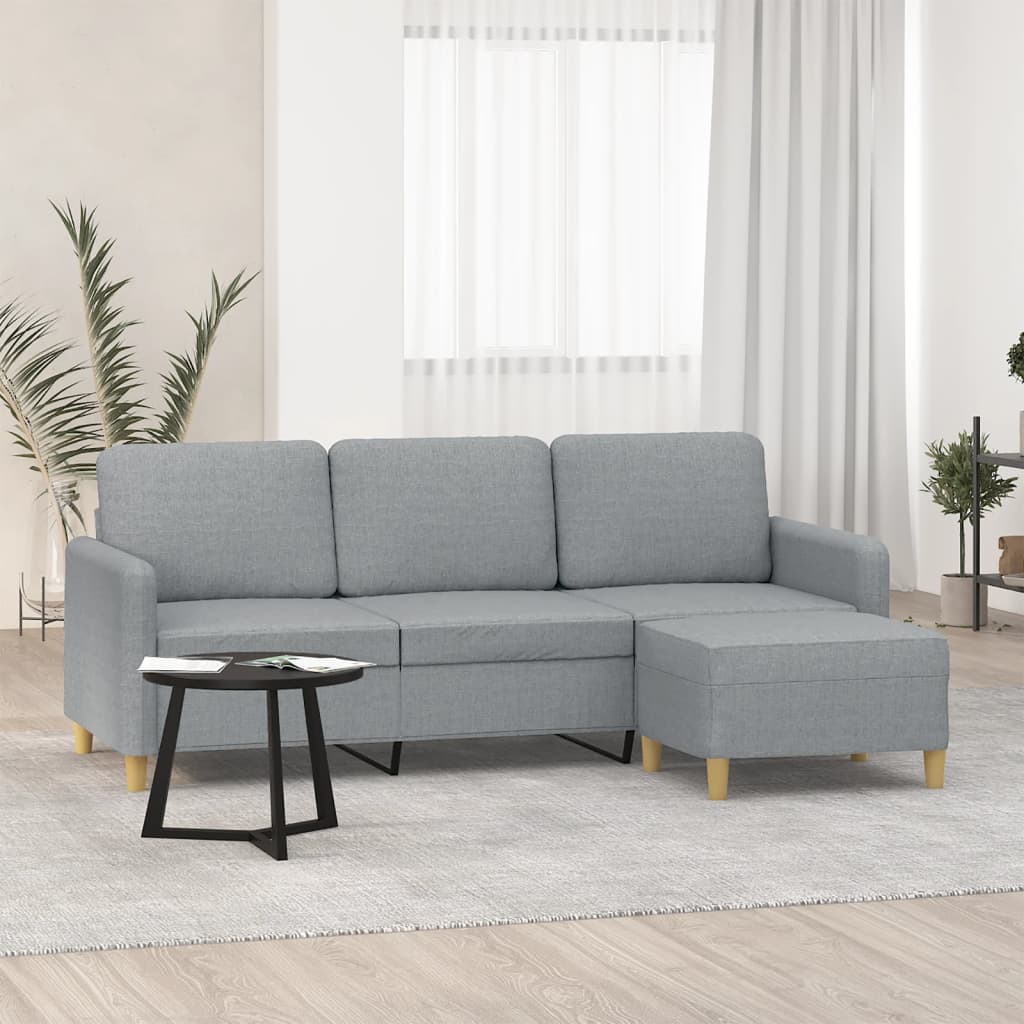 Divano a 3 Posti con Poggiapiedi Grigio Chiaro 180cm in Tessuto | homemem39