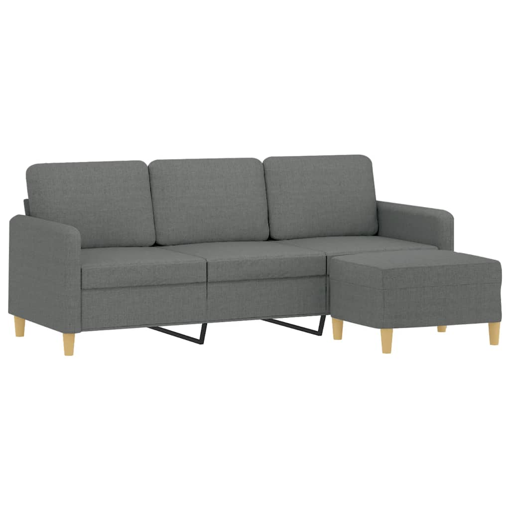 Divano a 3 Posti con Poggiapiedi Grigio Scuro 180cm in Tessuto | homemem39
