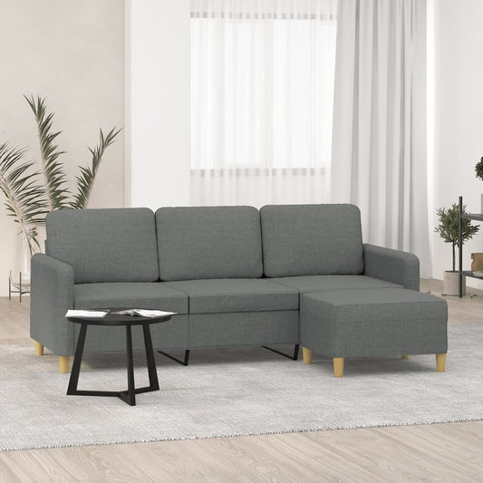 Divano a 3 Posti con Poggiapiedi Grigio Scuro 180cm in Tessuto | homemem39