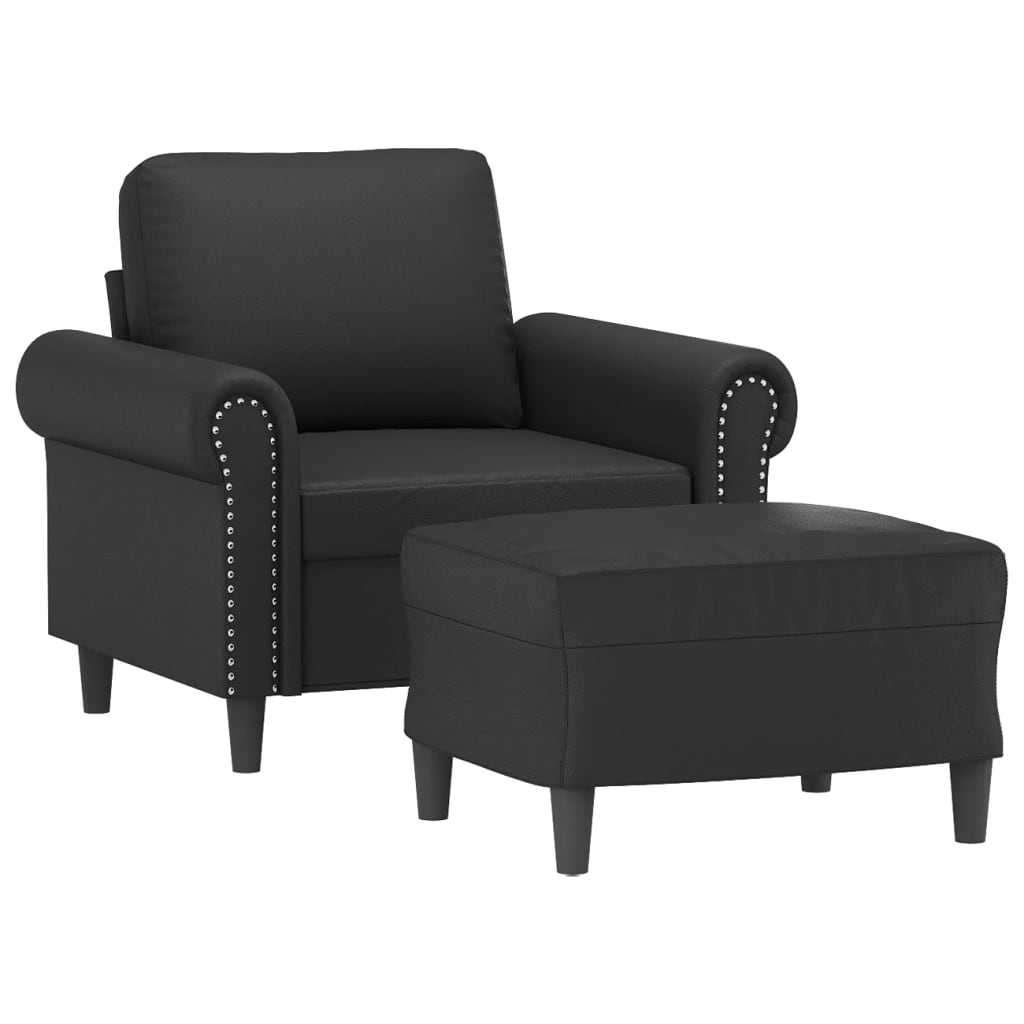 Poltrona con Poggiapiedi Nero 60 cm in Similpelle | homemem39