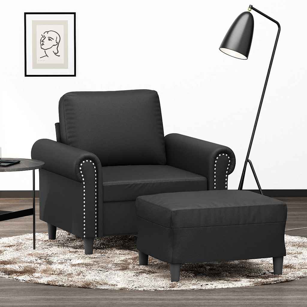 Poltrona con Poggiapiedi Nero 60 cm in Similpelle | homemem39