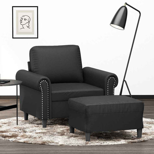 Poltrona con Poggiapiedi Nero 60 cm in Similpelle | homemem39
