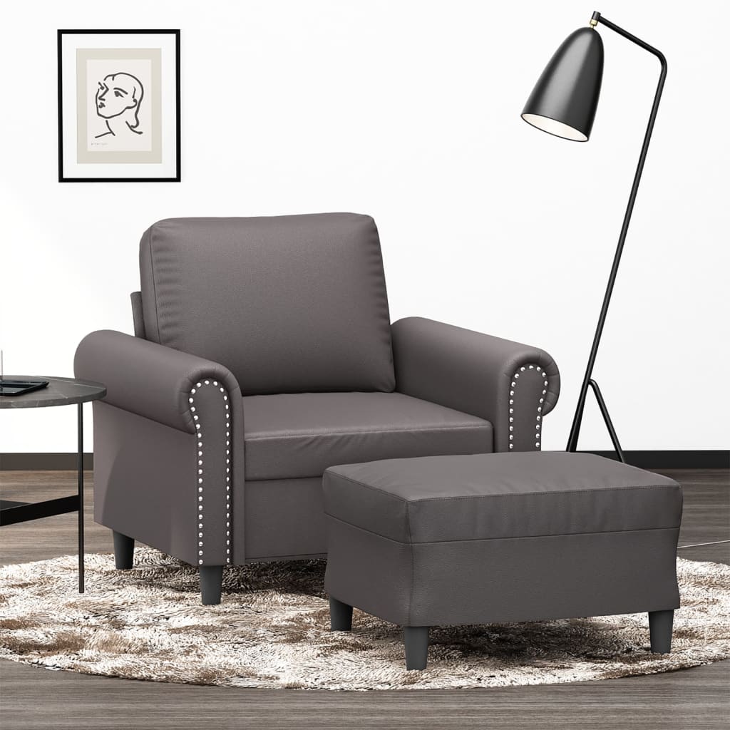 Poltrona con Poggiapiedi Grigio 60 cm in Similpelle | homemem39