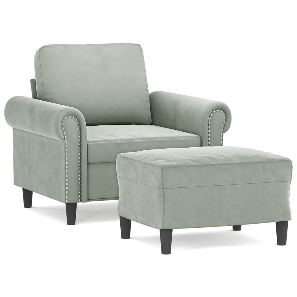 Poltrona con Poggiapiedi Grigio Chiaro 60 cm in Velluto | homemem39
