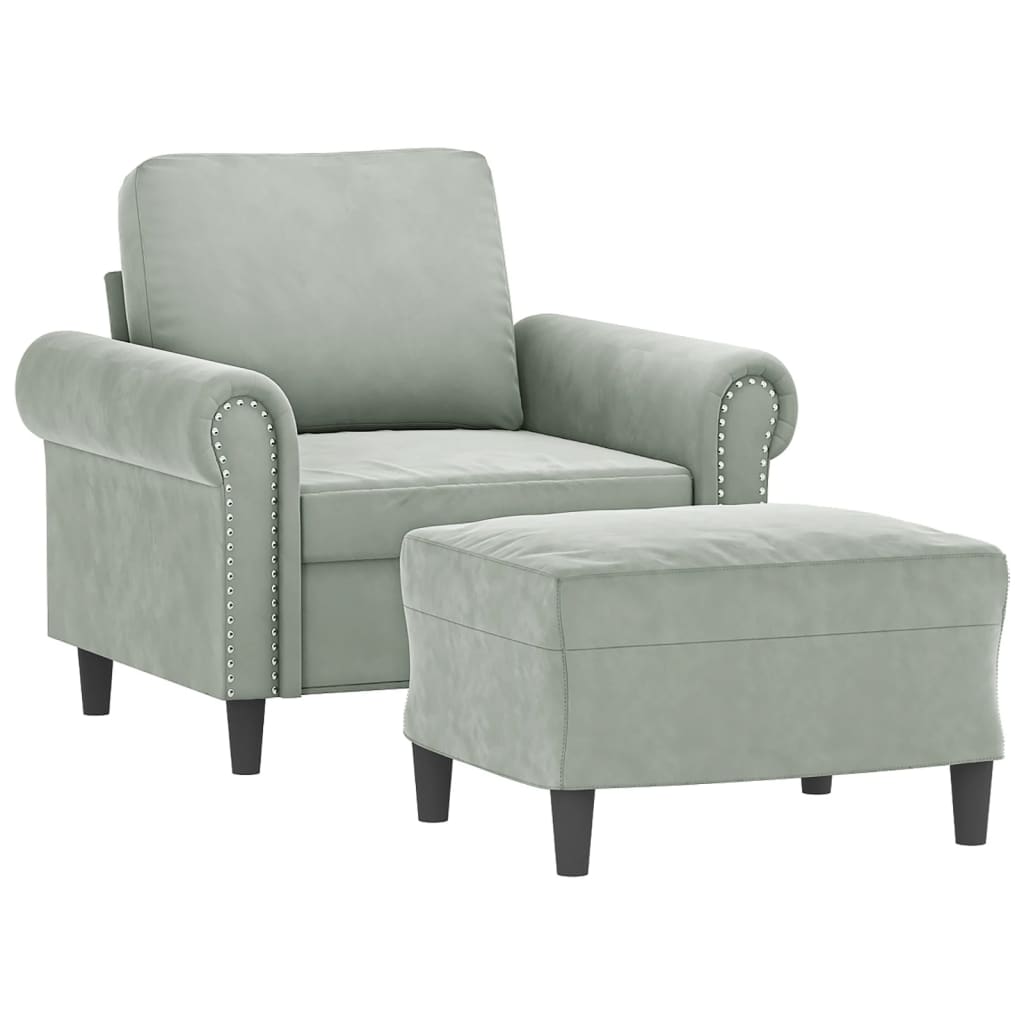 Poltrona con Poggiapiedi Grigio Chiaro 60 cm in Velluto | homemem39