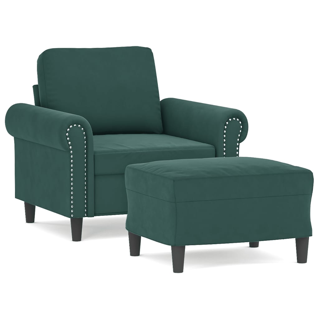 Poltroncina con Poggiapiedi Verde Scuro 60 cm in Velluto