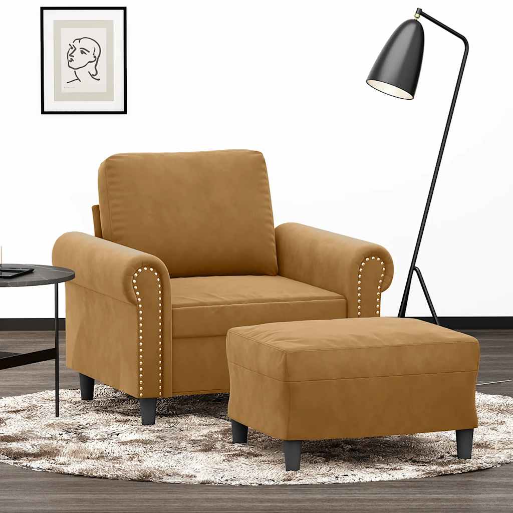 Poltrona con Poggiapiedi Marrone 60 cm in Velluto | homemem39