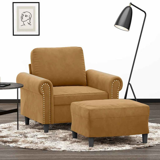 Poltrona con Poggiapiedi Marrone 60 cm in Velluto | homemem39