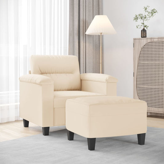 Poltrona con Poggiapiedi Beige 60 cm in Tessuto Microfibra | homemem39