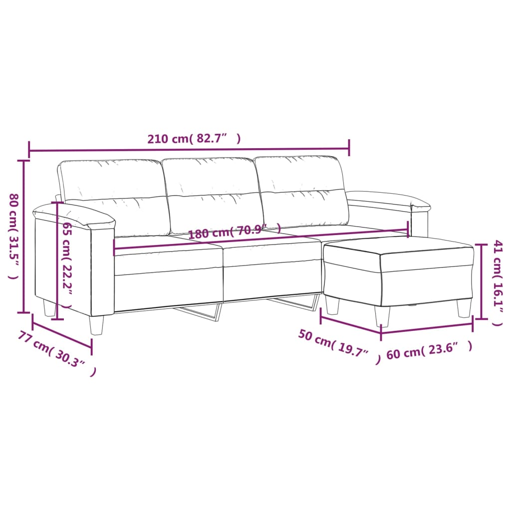 Divano a 3 Posti con Poggiapiedi Grigio Scuro 180 cm Microfibra | homemem39