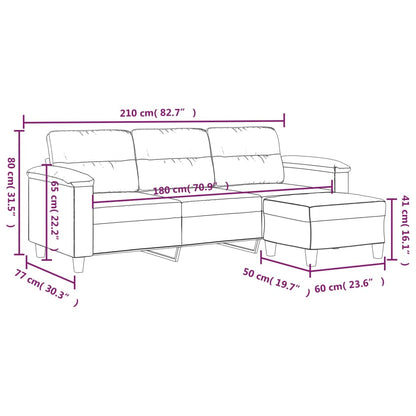 Divano a 3 Posti con Poggiapiedi Grigio Scuro 180 cm Microfibra | homemem39