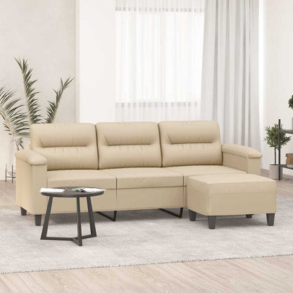 Divano a 3 Posti con Poggiapiedi crema 180cm Tessuto Microfibra | homemem39