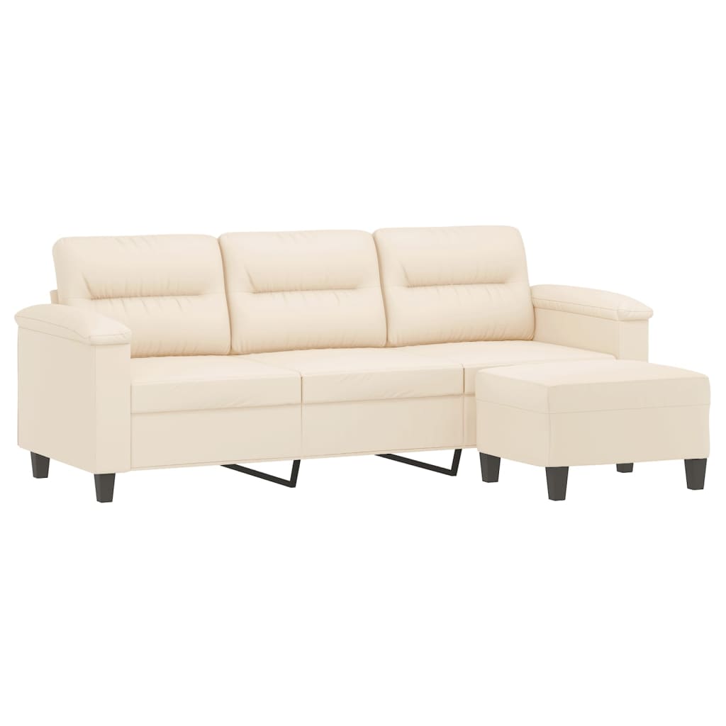 Divano a 3 Posti con Poggiapiedi Beige 180cm Tessuto Microfibra | homemem39