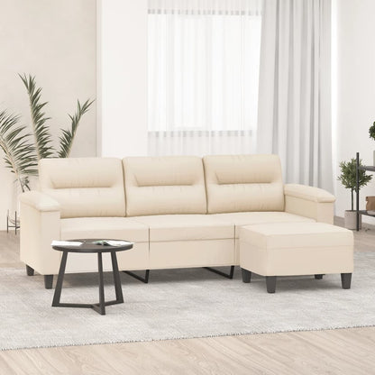 Divano a 3 Posti con Poggiapiedi Beige 180cm Tessuto Microfibra | homemem39