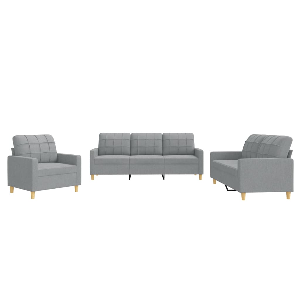 Set di Divani 3 pz con Cuscini Grigio Chiaro in Tessuto | homemem39