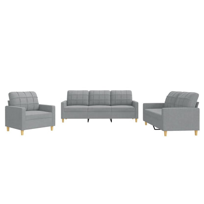 Set di Divani 3 pz con Cuscini Grigio Chiaro in Tessuto | homemem39