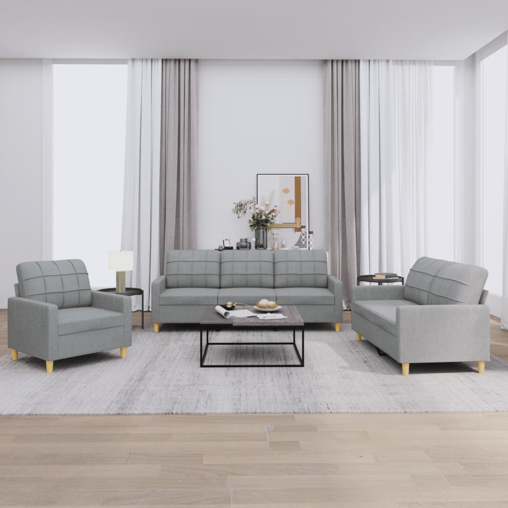 Set di Divani 3 pz con Cuscini Grigio Chiaro in Tessuto | homemem39