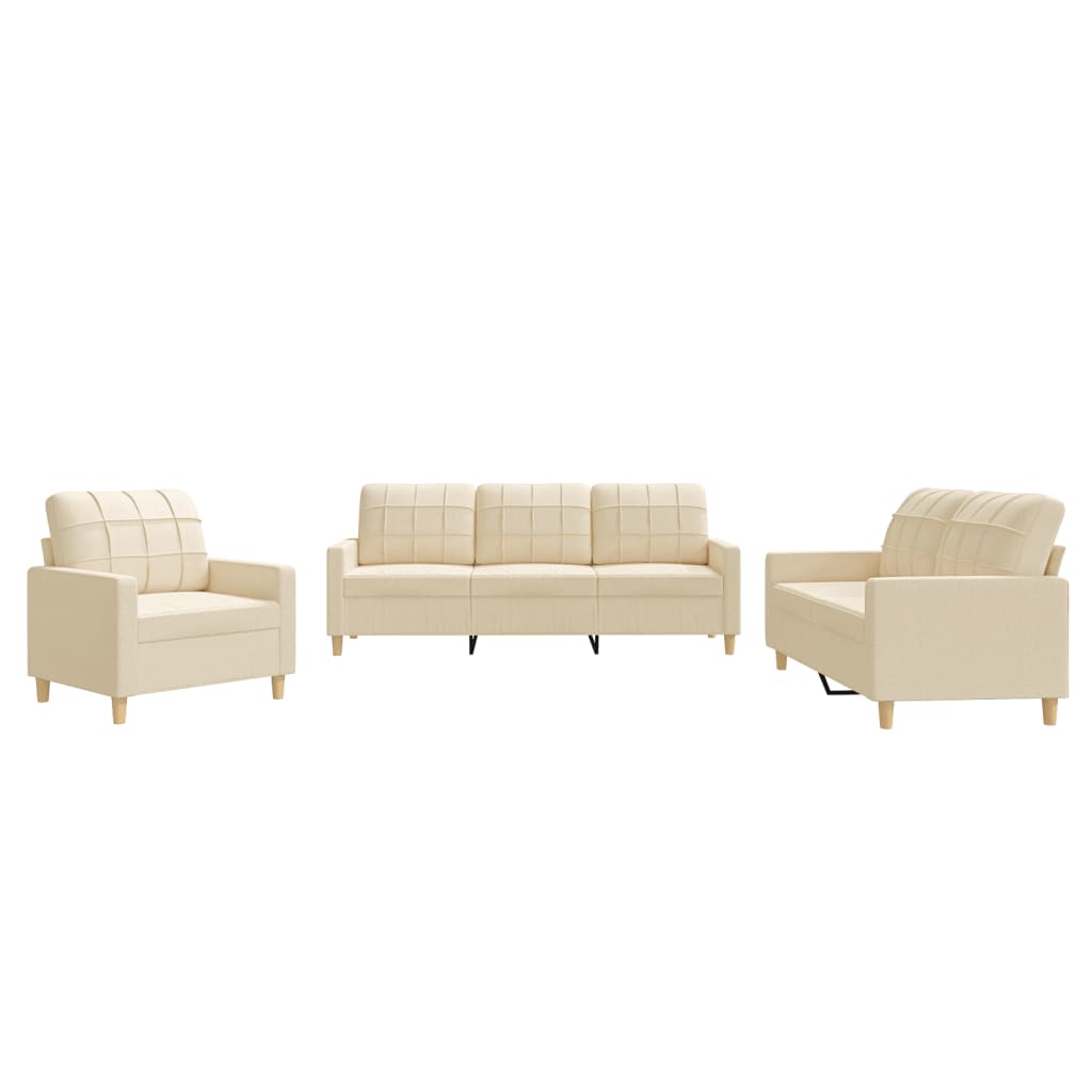 Set di Divani 3 pz con Cuscini Crema in Tessuto | homemem39