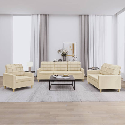 Set di Divani 3 pz con Cuscini Crema in Tessuto | homemem39