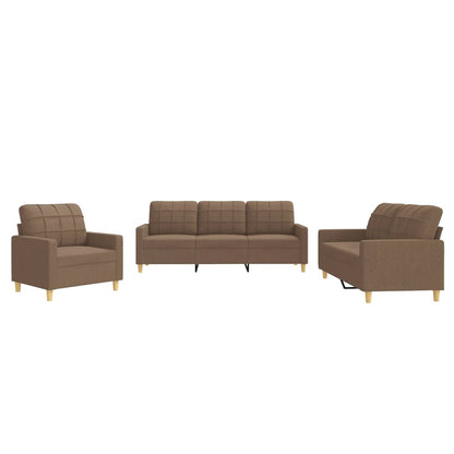 Set di Divani 3 pz con Cuscini Marrone in Tessuto | homemem39